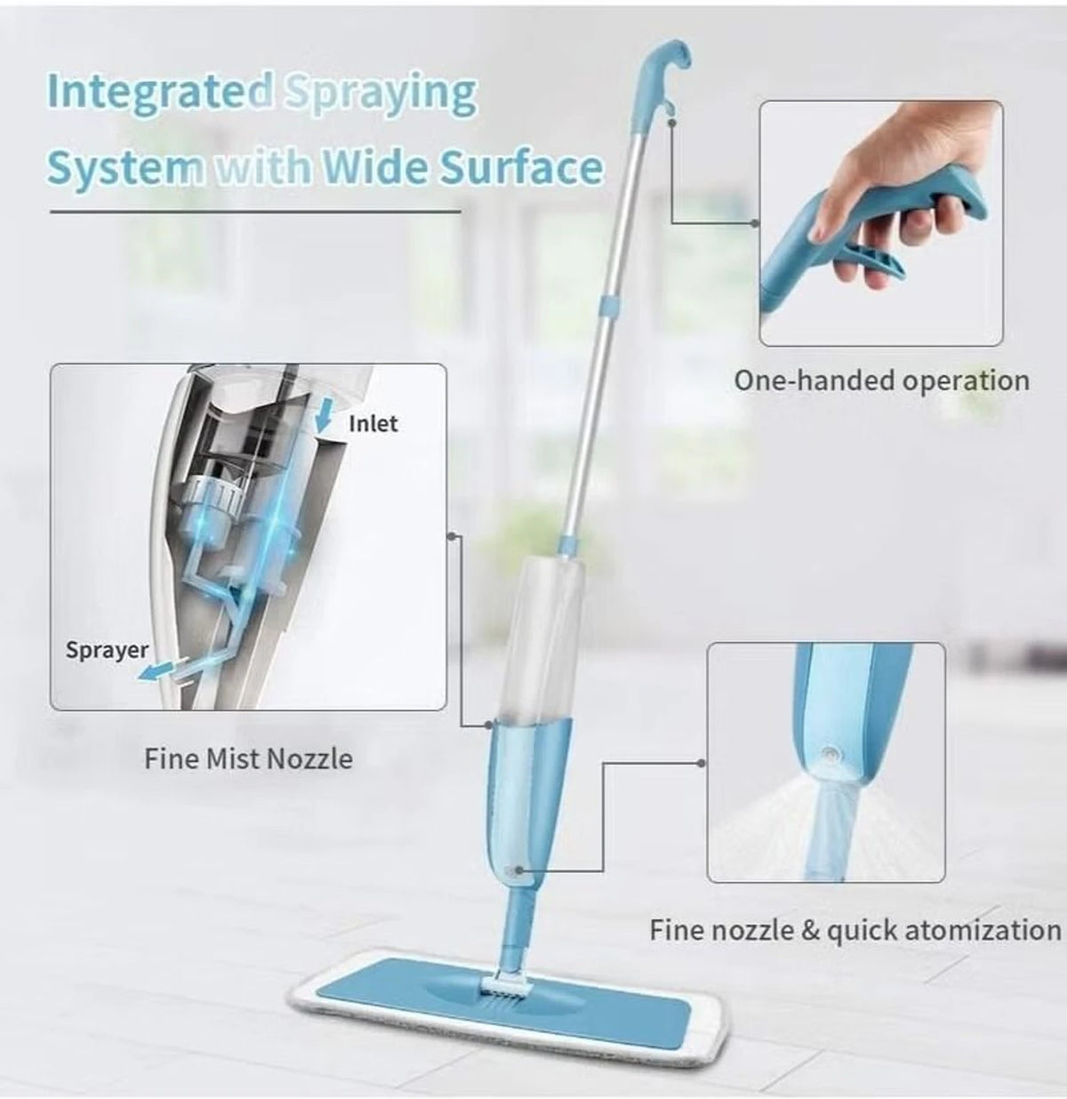 EffiDrops 360° Spray Mop with Washable Microfiber Pad | Easy Floor Cleaning