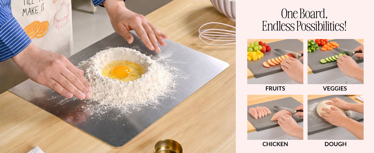 EffiDrops Stainless Steel Chopping Board for Kitchen – Heavy-Duty Cutting Board for Vegetables, Fruits & Meat