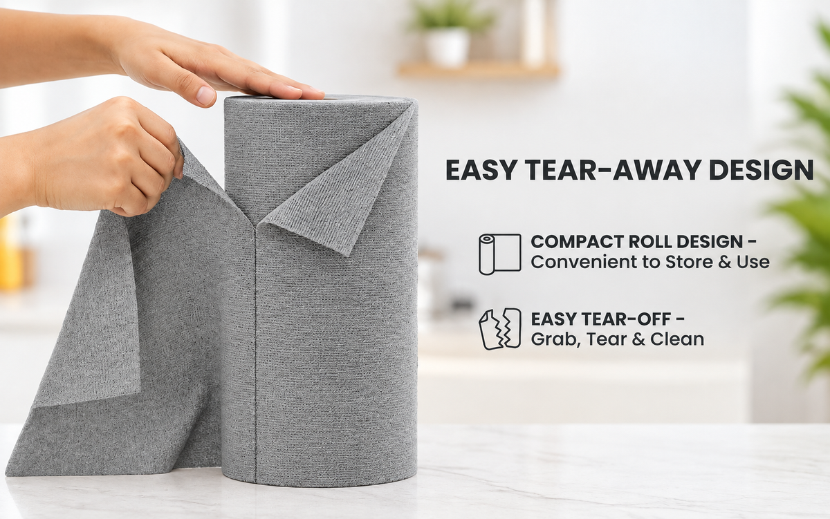 EffiDrops 20 Pcs Reusable Kitchen Cleaning Roll – Washable Up to 4000 Times ♻️ | Tear-Away Microfiber Sheets for Everyday Kitchen Cleaning