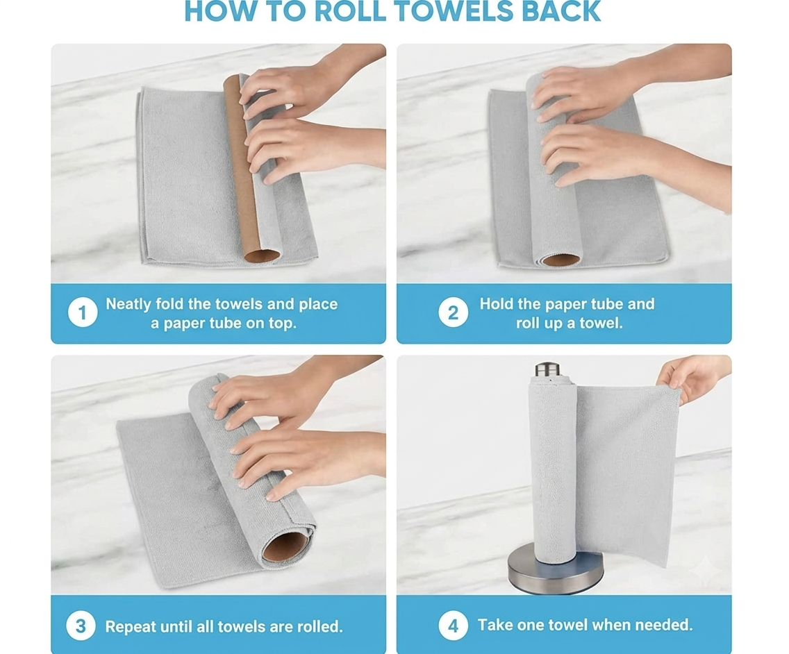 EffiDrops 20 Pcs Reusable Kitchen Cleaning Roll – Washable Up to 4000 Times ♻️ | Tear-Away Microfiber Sheets for Everyday Kitchen Cleaning