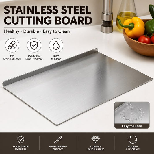 EffiDrops Stainless Steel Chopping Board for Kitchen – Heavy-Duty Cutting Board for Vegetables, Fruits & Meat